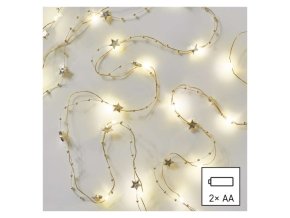 LED vánoční řetěz zlatý – hvězdičky, 1,9 m, 2x AA, vnitřní, teplá bílá, časovač