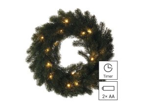 LED vánoční věnec, 40 cm, 2x AA, vnitřní, teplá bílá, časovač