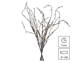 LED větvička s perlami, 60 cm, 3x AA, vnitřní, teplá bílá, časovač