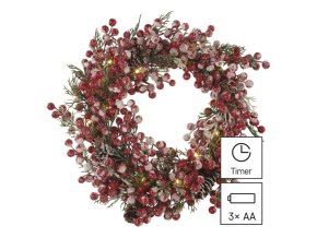 LED zdobený vánoční věnec, 38 cm, 3x AA, vnitřní, teplá bílá, časovač