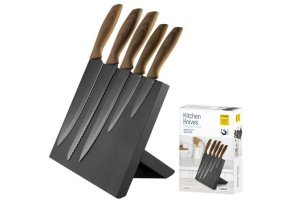Platinet PBKSBB5W sada 5 černých nožů a černý magnetický stojan