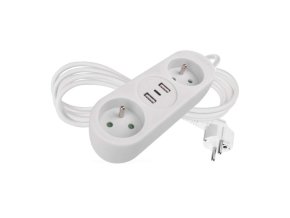 Prodlužovací kabel 1,4 m / 2 zásuvky+2×USB-A+1×USB-C / bílý / PVC / 1,5 mm2