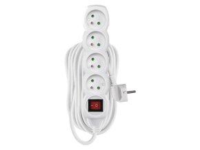 Prodlužovací kabel 10 m / 4 zásuvky / s vypínačem / bílý / PVC / 1,5 mm2