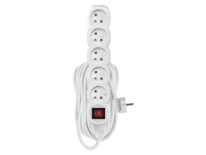 Prodlužovací kabel 10 m / 5 zásuvek / s vypínačem / bílý / PVC / 1,5 mm2