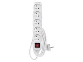 Prodlužovací kabel 2 m / 5 zásuvek / s vypínačem / bílý / PVC / 1 mm2
