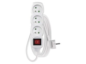 Prodlužovací kabel 3 m / 3 zásuvky / s vypínačem / bílý / PVC / 1,5 mm2