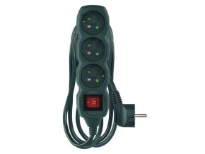 Prodlužovací kabel 3 m / 3 zásuvky / s vypínačem / zelený / PVC / 1,5 mm2