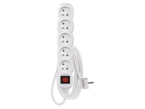 Prodlužovací kabel 3 m / 5 zásuvek / s vypínačem / bílý / PVC / 1,5 mm2