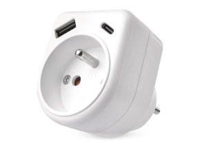 Rozbočovací zásuvka 1×, 1×USB-A+1×USB-C, bílá
