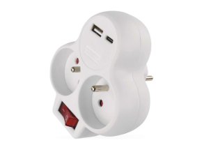 Rozbočovací zásuvka 2×, vyp., 1×USB-A+1×USB-C, bílá