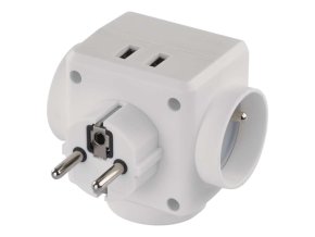 Rozbočovací zásuvka 3× kulatá, 2× USB