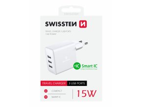 SWISSTEN adaptér 230V/3A 15W 3xUSB BÍLÁ