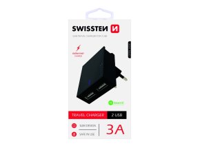 SWISSTEN adaptér 230V/3A 2xUSB ČERNÁ
