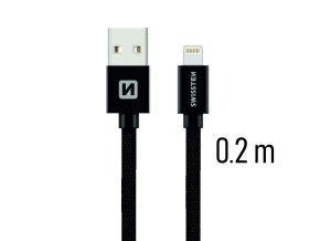 SWISSTEN kabel USB Lightning textilní 0,2m 3A černá