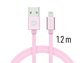 SWISSTEN kabel USB Lightning textilní 1,2m 3A růžová