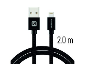 SWISSTEN kabel USB Lightning textilní 2m 3A černá