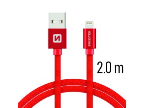 SWISSTEN kabel USB Lightning textilní 2m 3A červená