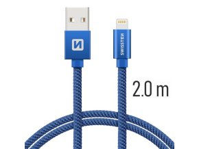 SWISSTEN kabel USB Lightning textilní 2m 3A modrá