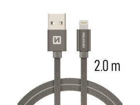SWISSTEN kabel USB Lightning textilní 2m 3A šedá