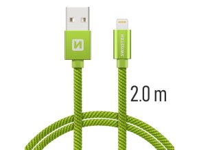 SWISSTEN kabel USB Lightning textilní 2m 3A zelená