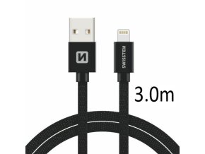 SWISSTEN kabel USB Lightning textilní 3m 3A černá