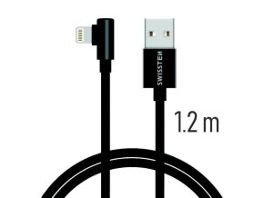 SWISSTEN kabel USB Lightning úhlový textilní 1,2m 3A černá