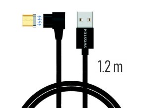 SWISSTEN kabel USB microUSB magnetický textilní úhlový 1,2m 3A černá