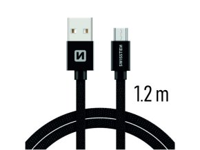 SWISSTEN kabel USB microUSB textilní 1,2m 3A černá
