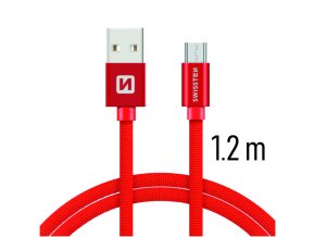 SWISSTEN kabel USB microUSB textilní 1,2m 3A červená