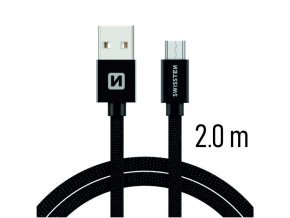SWISSTEN kabel USB microUSB textilní 2m 3A černá