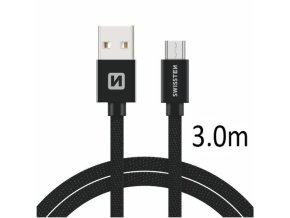 SWISSTEN kabel USB microUSB textilní 3m 3A černá