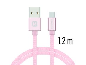 SWISSTEN kabel USB USB-C textilní 1,2m 3A růžová