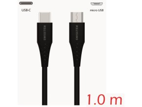 SWISSTEN kabel USB-C microUSB 1m 3A černá (vhodné do aut)