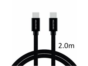 SWISSTEN kabel USB-C USB-C textilní 2m 3A černá (vhodné do aut)