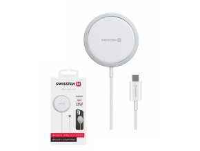 SWISSTEN MagStick nabíječka bezdrátová pro iPhone kompatibilní s MagSafe 15W bílá