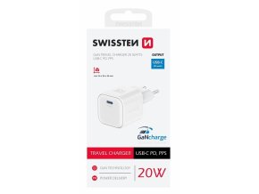 SWISSTEN mini adaptér GaN 230V 20W POWER DELIVERY 1xUSB-C BÍLÁ