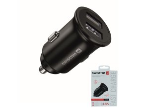 SWISSTEN nabíječ 2xUSB 12V/4,8A METAL BODY ČERNÁ