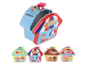Teddies pokladnička se zámkem plechová chaloupka 10x10cm