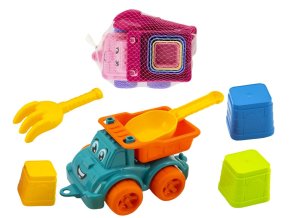 Teddies sada na písek auto na volný chod s doplňky 21cm v síťce