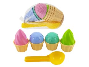 Teddies sada na písek zmrzlina lopatka 15cm + 8bábovek v síťce