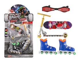Teddies sada skateboard prstový 10cm s waveboardem bruslemi a koloběžkou plast