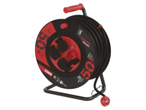 Venkovní prodlužovací kabel na bubnu 50 m / 4 zás. / černý / guma-neopren / 230V / 2,5 mm2