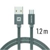 SWISSTEN kabel USB microUSB textilní 1,2m 3A šedá