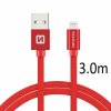 SWISSTEN kabel USB Lightning textilní 3m 3A červená