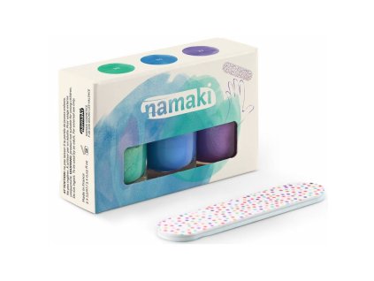 set of 3 peelable and water based nail polishes electric blue caribbean vilet glitter 1 free lime