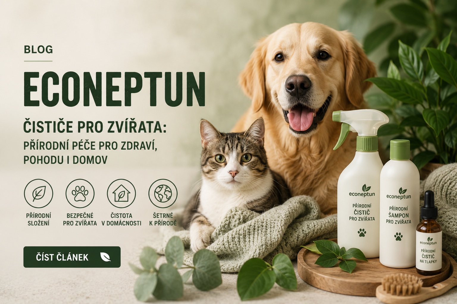 EcoNeptun pro mazlíčky: proč jsou přírodní čisticí prostředky pro psy a kočky lepší volbou než běžná chemie