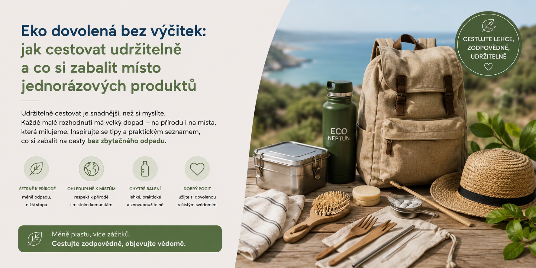 Eko dovolená bez výčitek: jak cestovat udržitelně a co si zabalit místo jednorázových produktů