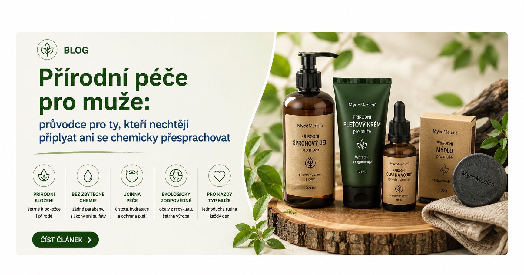 Přírodní péče pro muže: průvodce pro ty, kteří nechtějí plýtvat ani se chemicky přesprchovat