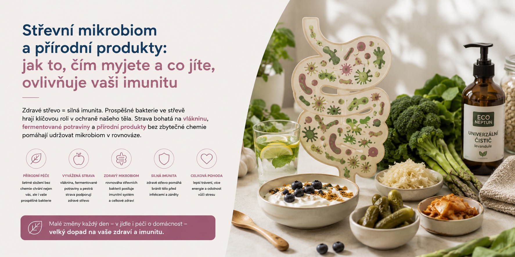 Střevní mikrobiom a přírodní produkty: jak to, čím myjete a co jíte, ovlivňuje vaši imunitu