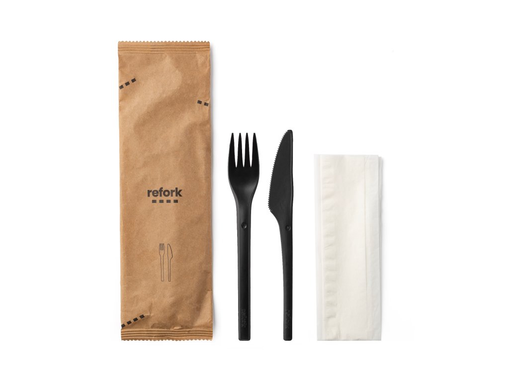 REFORK Meal set černý (vidlička, nůž, ubrousek), 1 ks